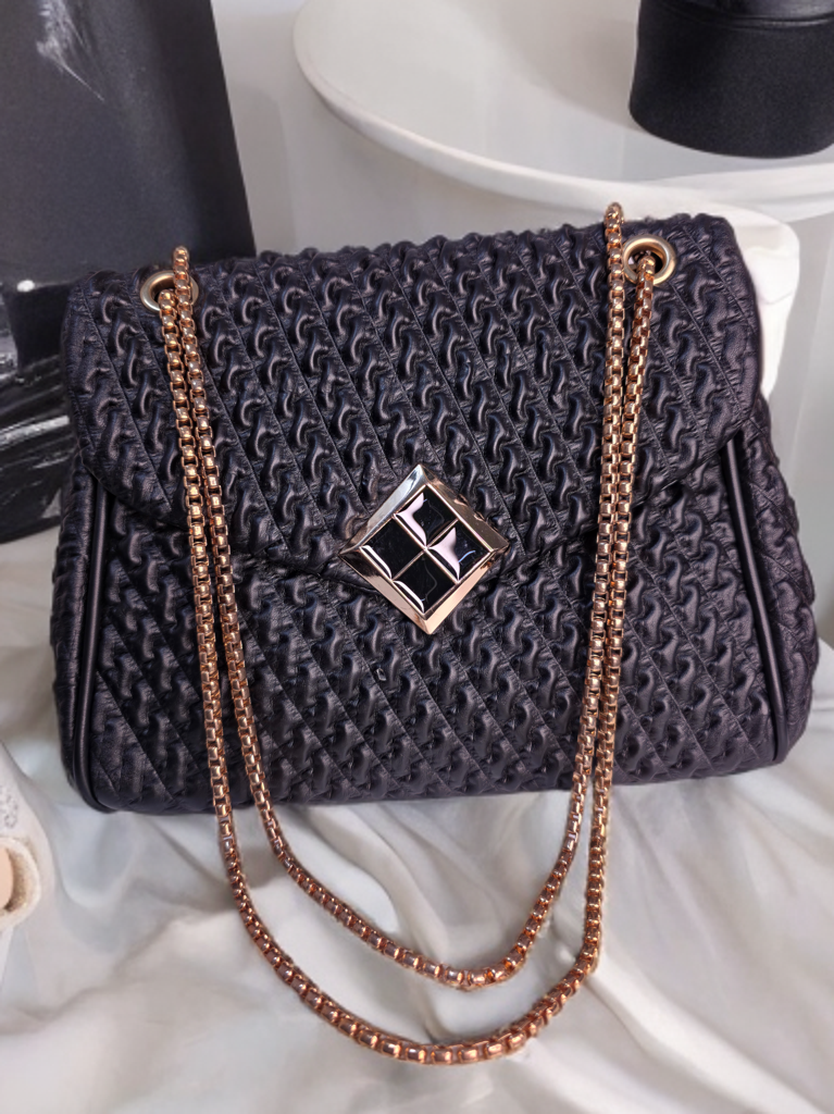 Mint Green | Black Quilted Sling Bag for Women with Gold Chain – Elegant Party Shoulder Bag