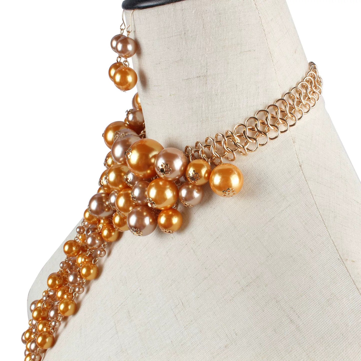 Elegant Multi-Strand Pearl Necklace Set - Black, Golden & White Pearls