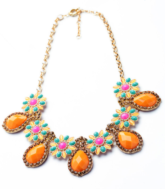 Vibrant Floral Statement Bib Necklace | Multi-Color Crystal & Enamel