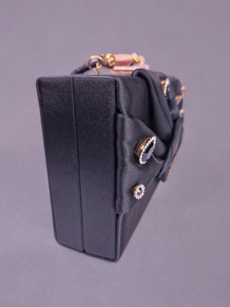 Party wear Stone worked bow box shaped handbag