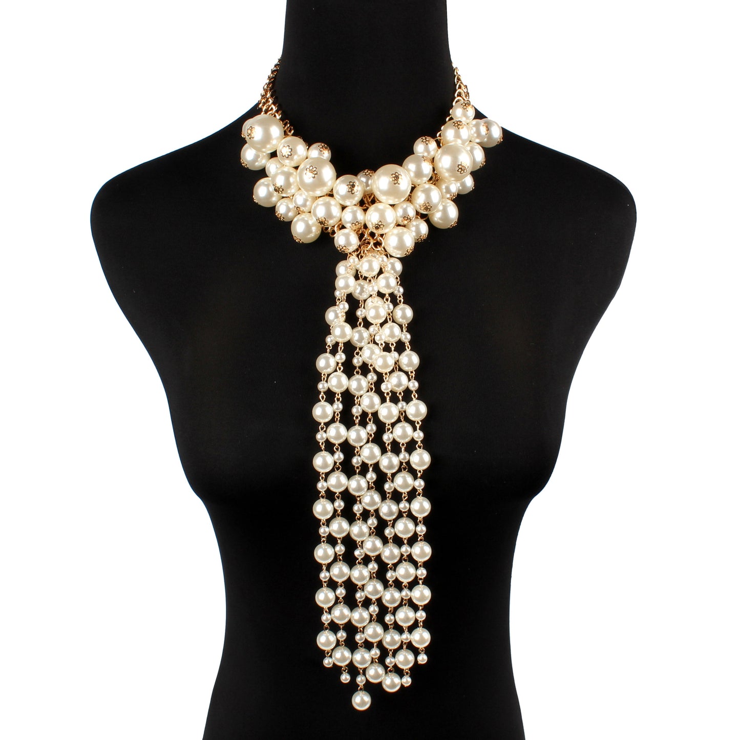 Elegant Multi-Strand Pearl Necklace Set - Black, Golden & White Pearls
