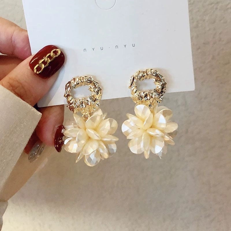 Elegant Gold & Pearl Flower Drop Earrings | Statement Dangle Jewelry for Women