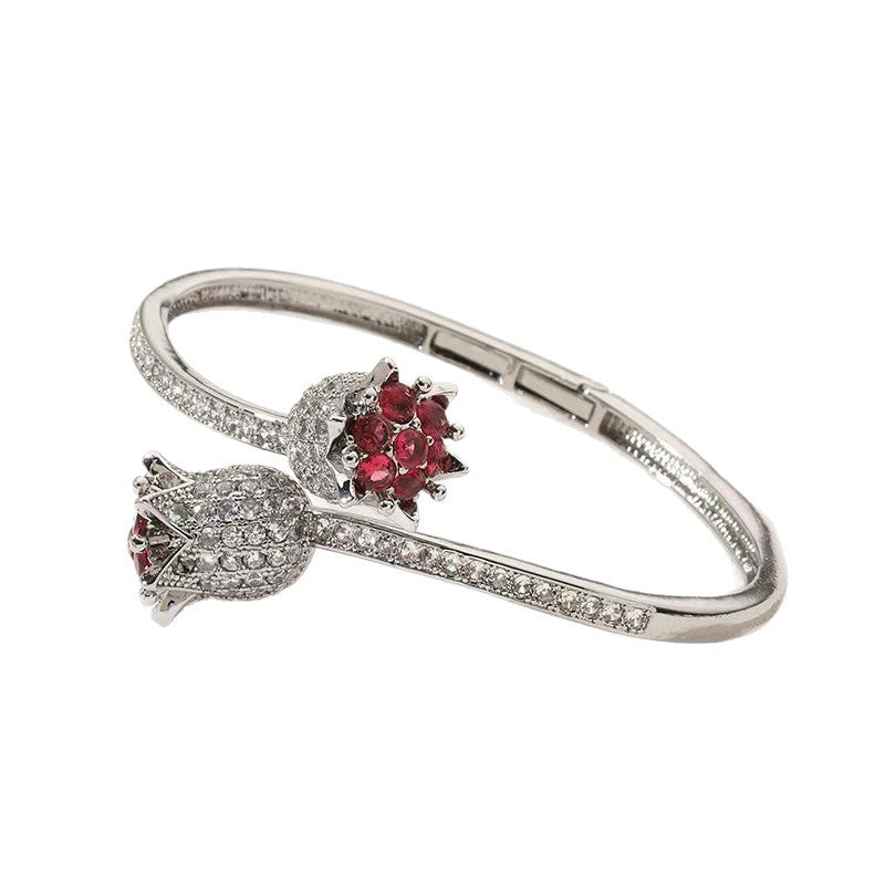 Luxury Zirconia & Ruby Blossom Wrap Bangle Bracelet