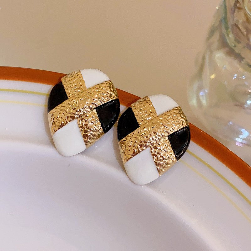 Vintage Geometric Enamel Stud Earrings