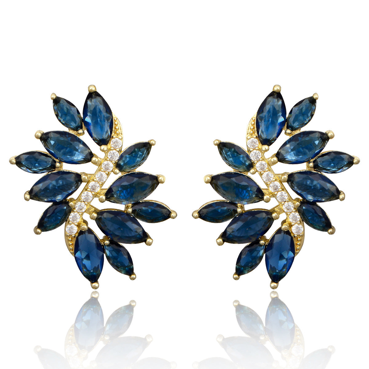 Elegant Sapphire Blue Marquise Crystal Gold-Tone Jewelry Set