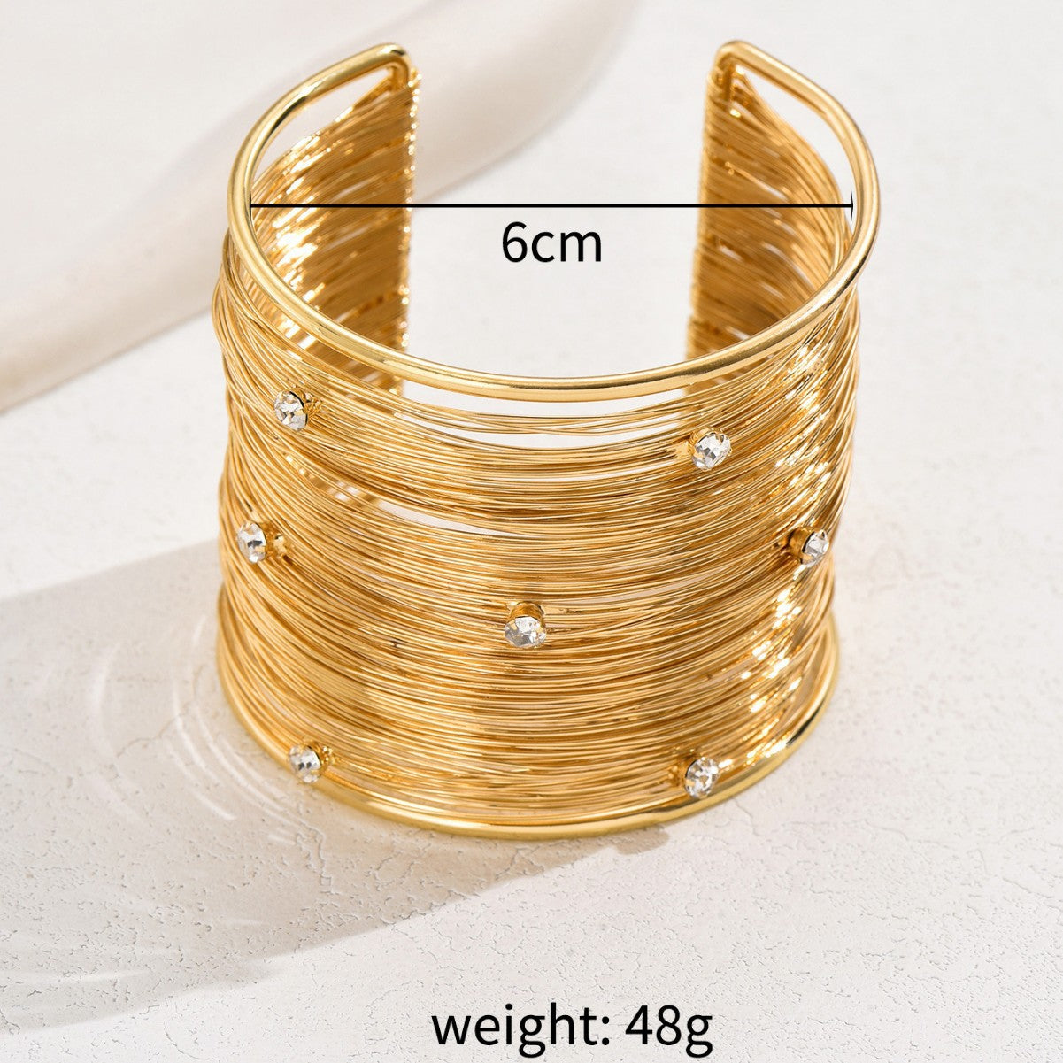 Gold Wire-Wrapped Crystal Cuff | Wide Statement Bracelet