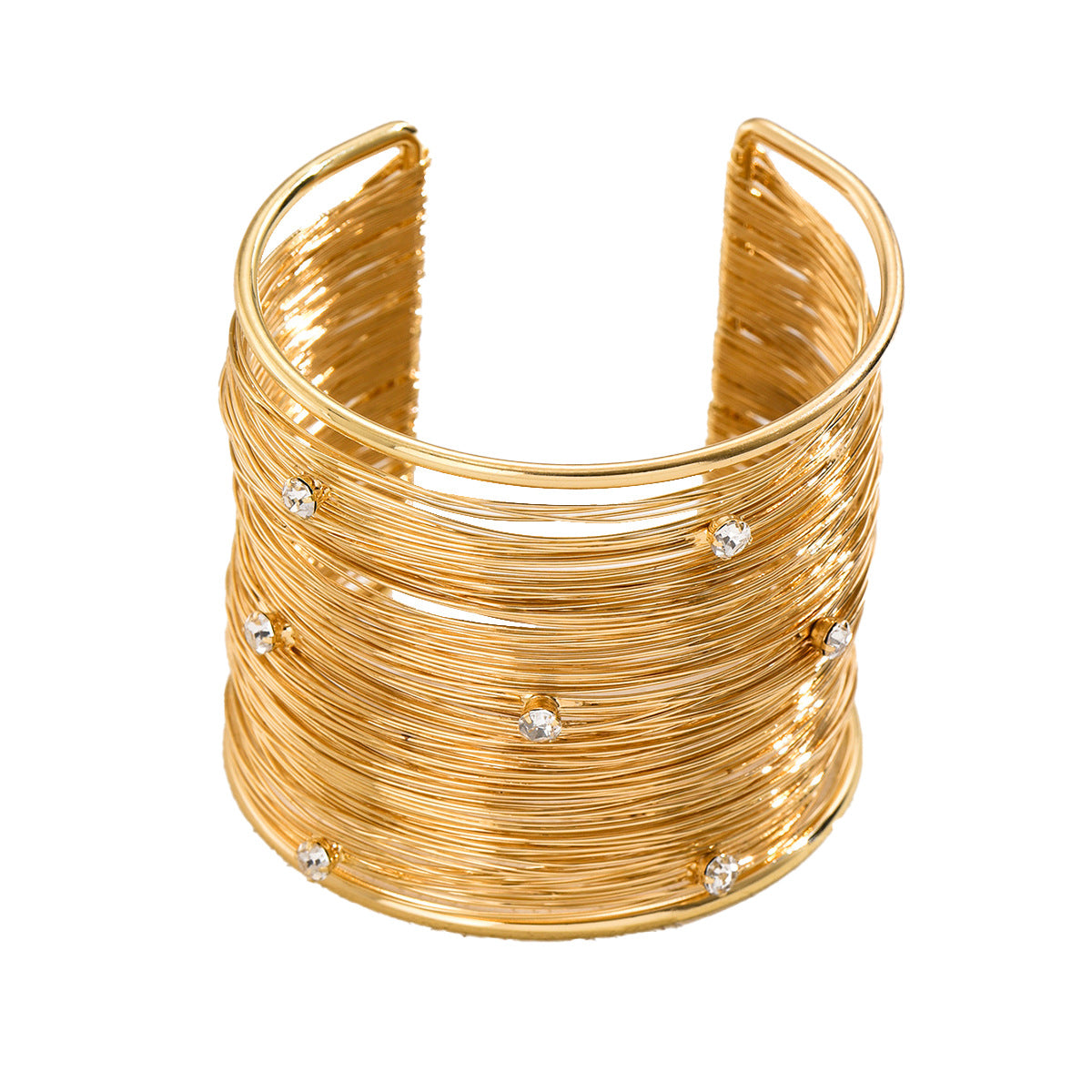 Gold Wire-Wrapped Crystal Cuff | Wide Statement Bracelet