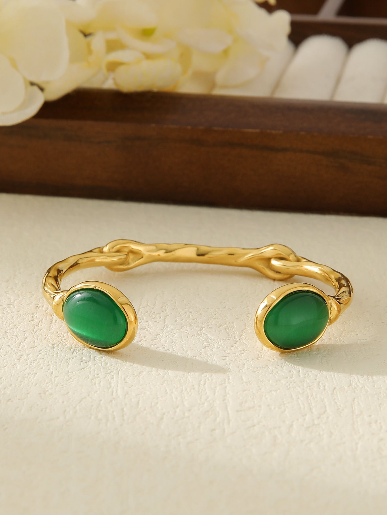 Organic Knot Gold Cuff Bracelet with Oval Gemstones | Multiple Colors