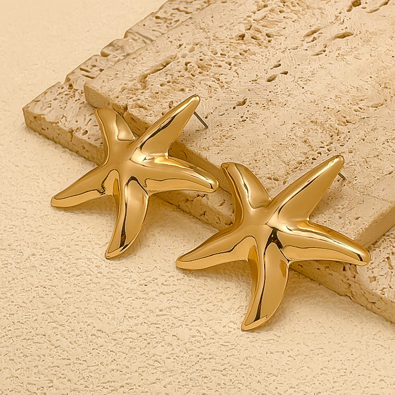Polished Gold Starfish Stud Earrings | Coastal Statement Jewelry