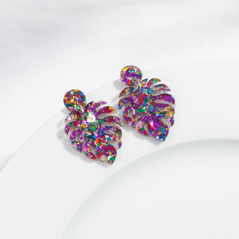 Acrylic Monstera Leaf Earrings | Tropical Resin Drop Dangle Jewelry