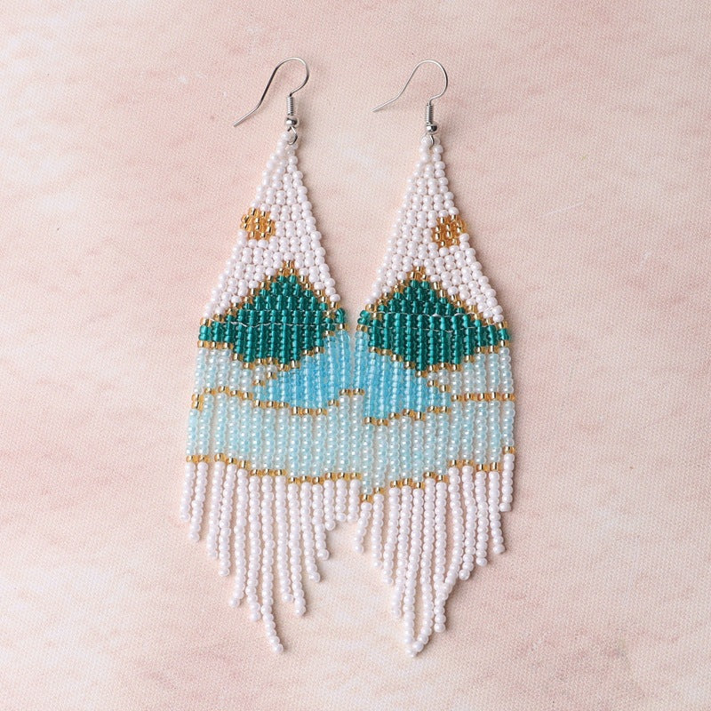 Handmade Beaded Mountain Sunrise Fringe Earrings