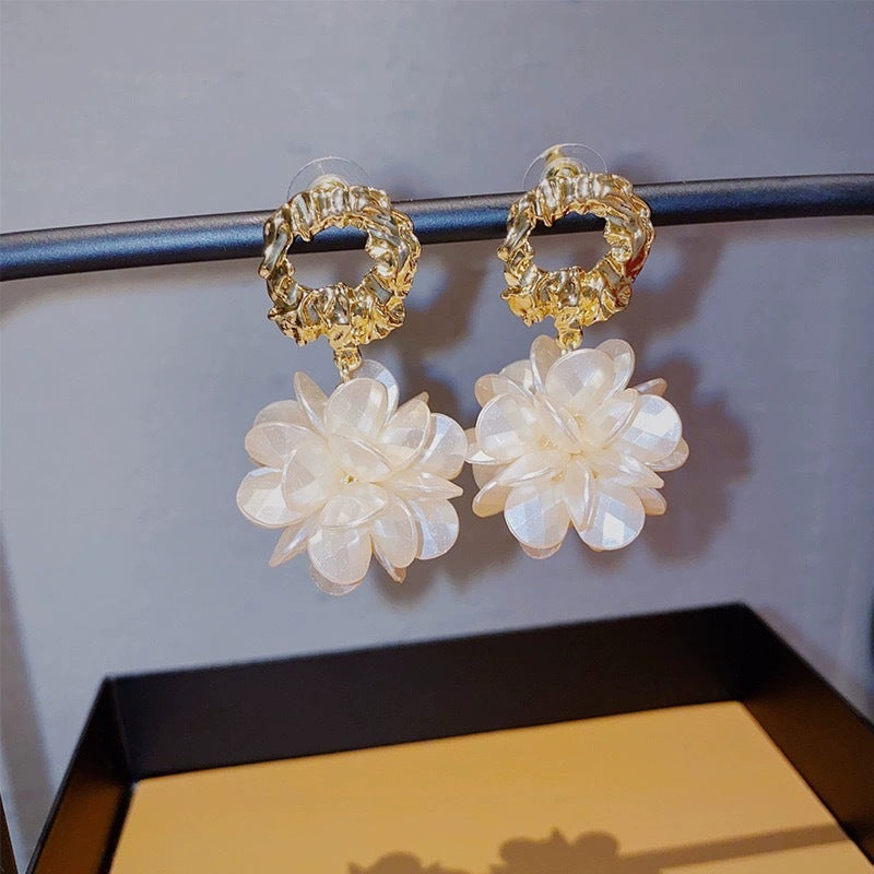 Elegant Gold & Pearl Flower Drop Earrings | Statement Dangle Jewelry for Women
