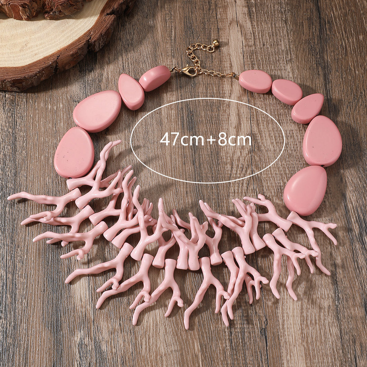 Faux Coral Branch Statement Necklace | Chunky Resin Bib Necklace with Pebble Beads
