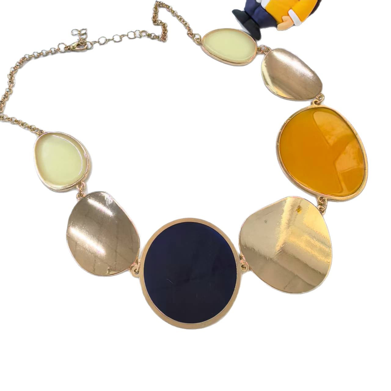 Geometric Multi-Color Statement Necklace - Gold Tone