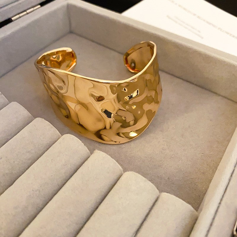 Wide Hammered Gold Cuff Bracelet | Anti-Tarnish Modern Statement Jewelry