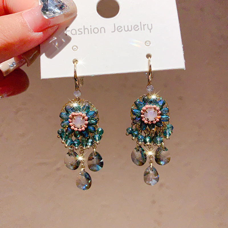Bohemian Crystal Dangle Earrings for Women – Ethnic Style Party Wear Drop Earrings with Teardrop Beads