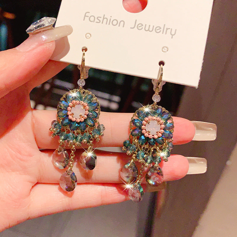 Bohemian Crystal Dangle Earrings for Women – Ethnic Style Party Wear Drop Earrings with Teardrop Beads