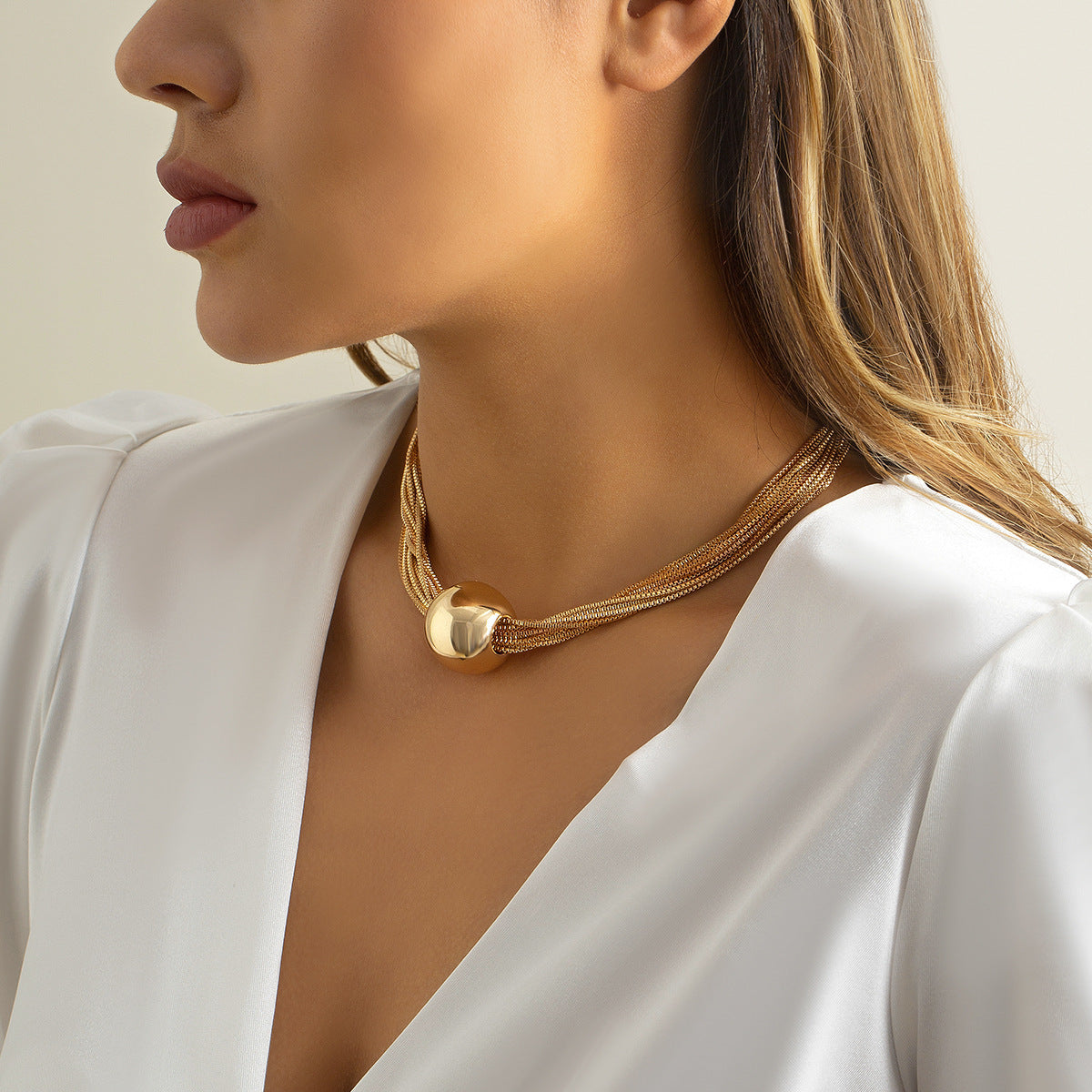 Elegant Multi-Strand Gold Choker with Spherical Pendant