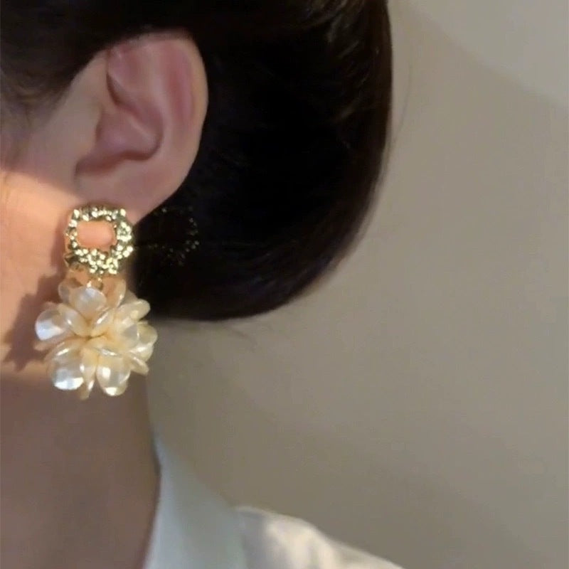 Elegant Gold & Pearl Flower Drop Earrings | Statement Dangle Jewelry for Women