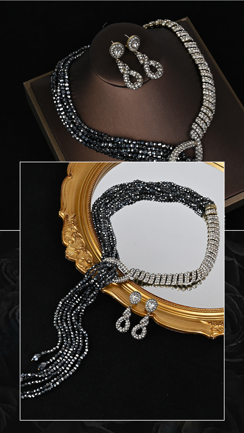 Multi-Strand Beaded Tassel Necklace & Earring Set (2 Colors)