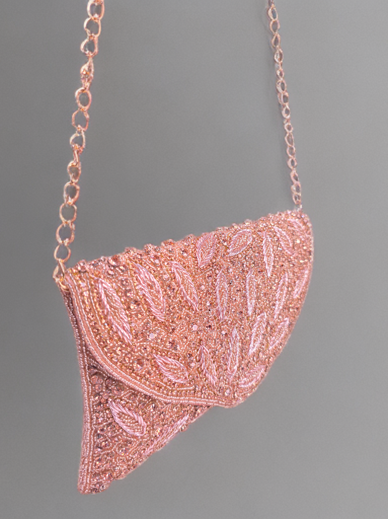 Elegant Peach stone work designer party wear clutch