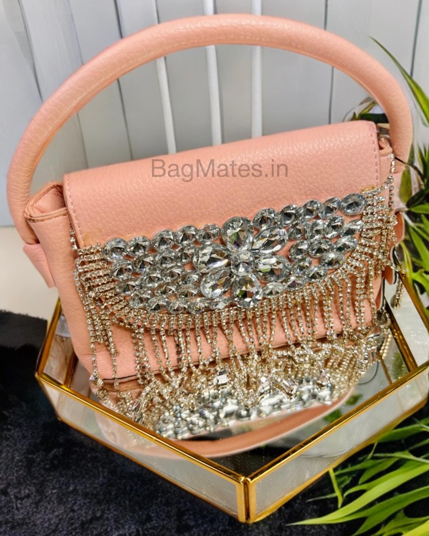 Leather stone clutch bag