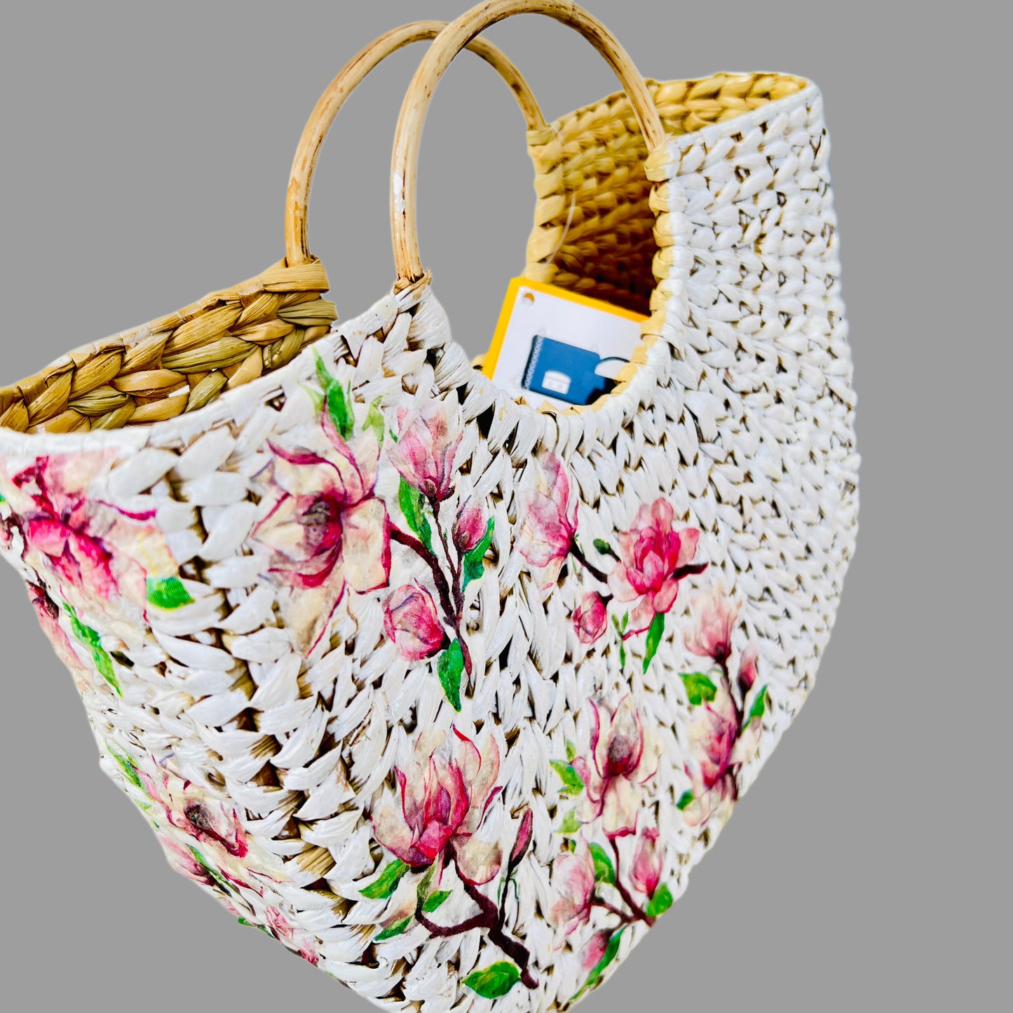 Seagrass U -tote bag -04 | All the Cultures Fabricating India Straw Bag | Small Tote Bag | Basket Bag | Bamboo Tote | Beach Bags for Women | Boho Bag | Half Moon Bag | White Handbag