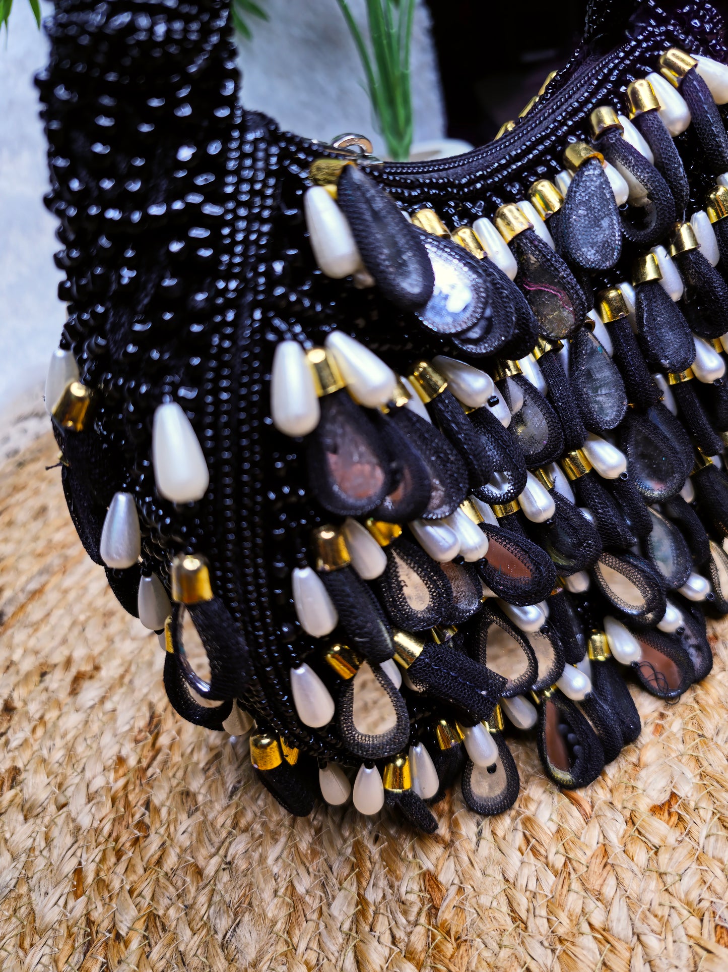 Mirrored tassel party wear hand bag
