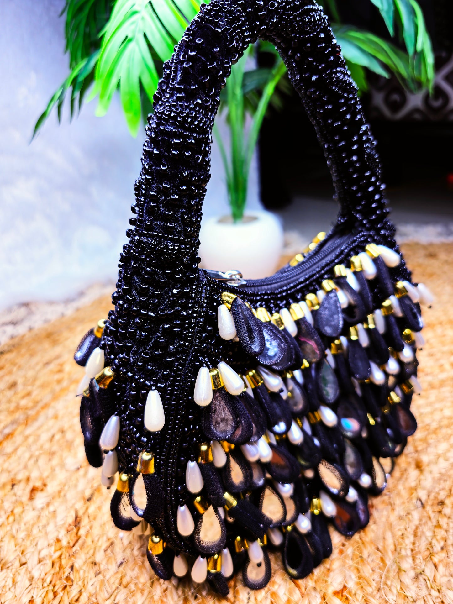 Mirrored tassel party wear hand bag