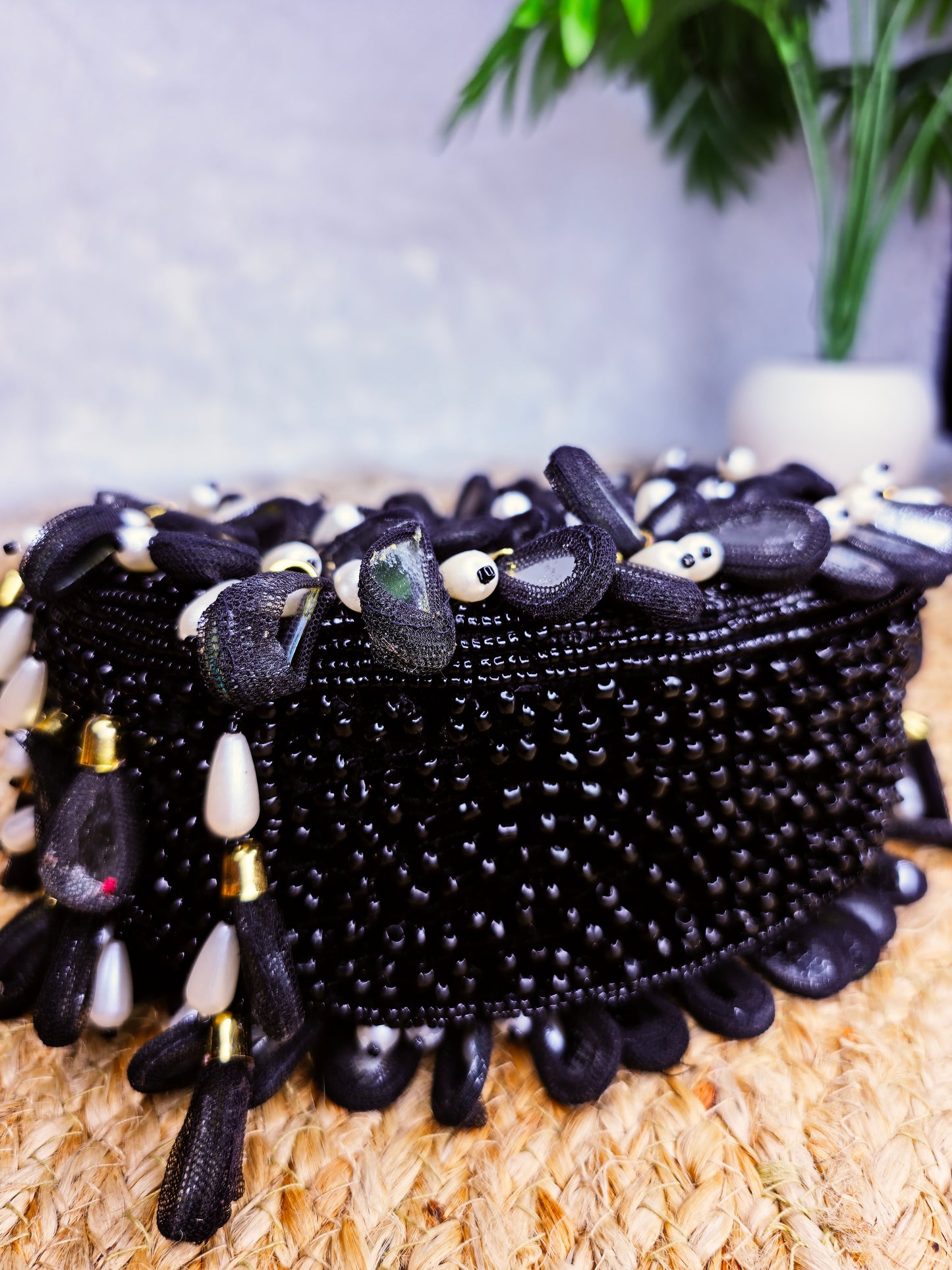 Mirrored tassel party wear hand bag