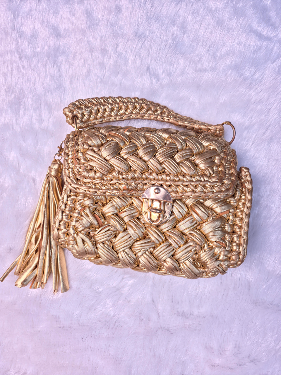Exclusive Metallic t shirt yarn Crochet bag
