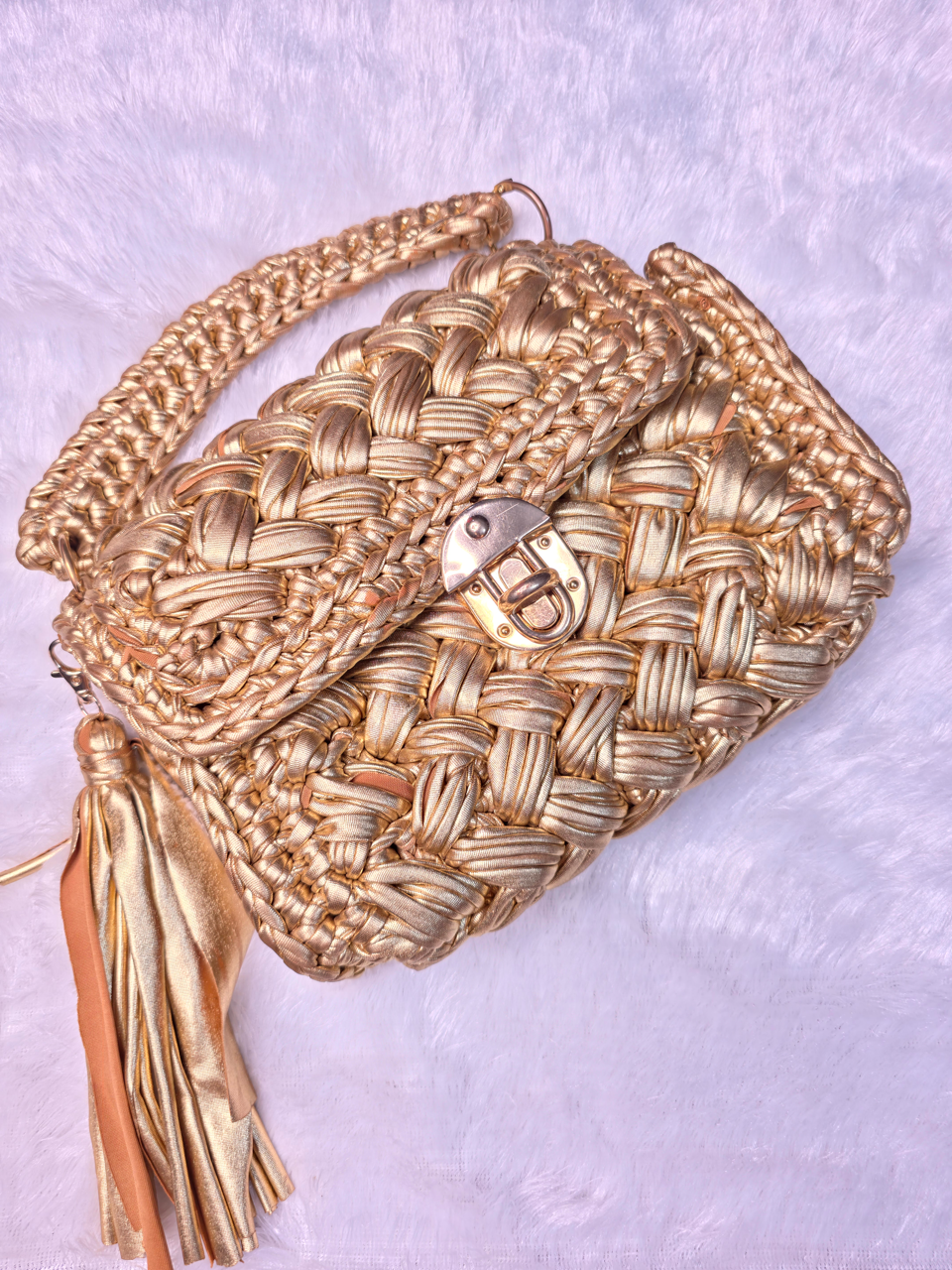 Exclusive Metallic t shirt yarn Crochet bag
