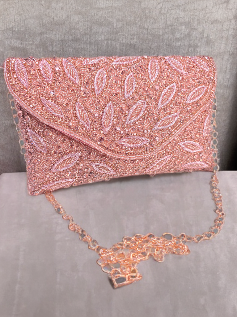 Elegant Peach stone work designer party wear clutch