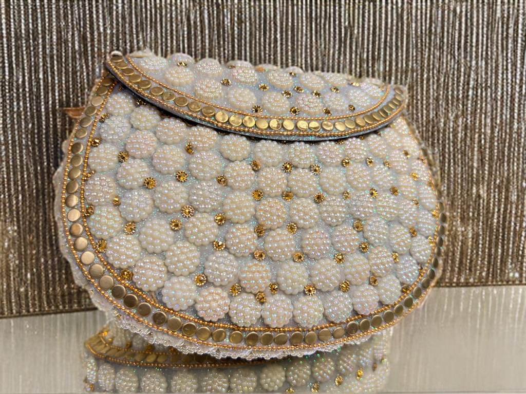 Metallic Anguri pearl clutch