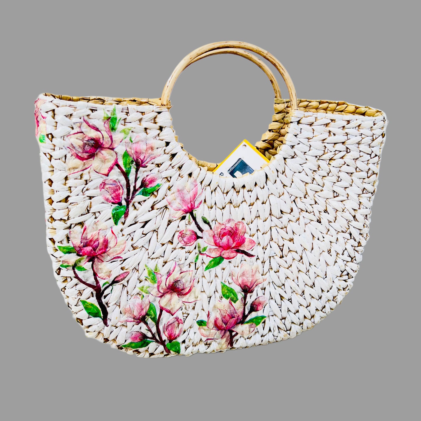 Seagrass U-tote bag -02 | All the Cultures Fabricating India Straw Bag | Small Tote Bag | Basket Bag | Bamboo Tote | Beach Bags for Women | Boho Bag | Half Moon Bag | White Handbag