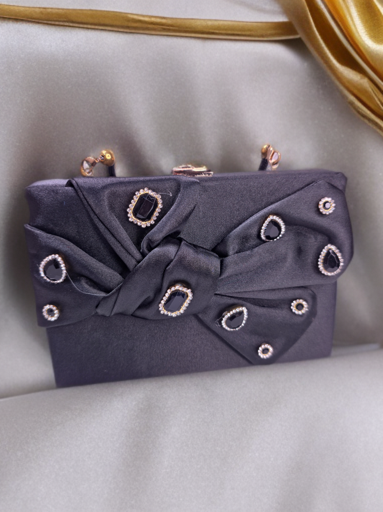 Party wear Stone worked bow box shaped handbag