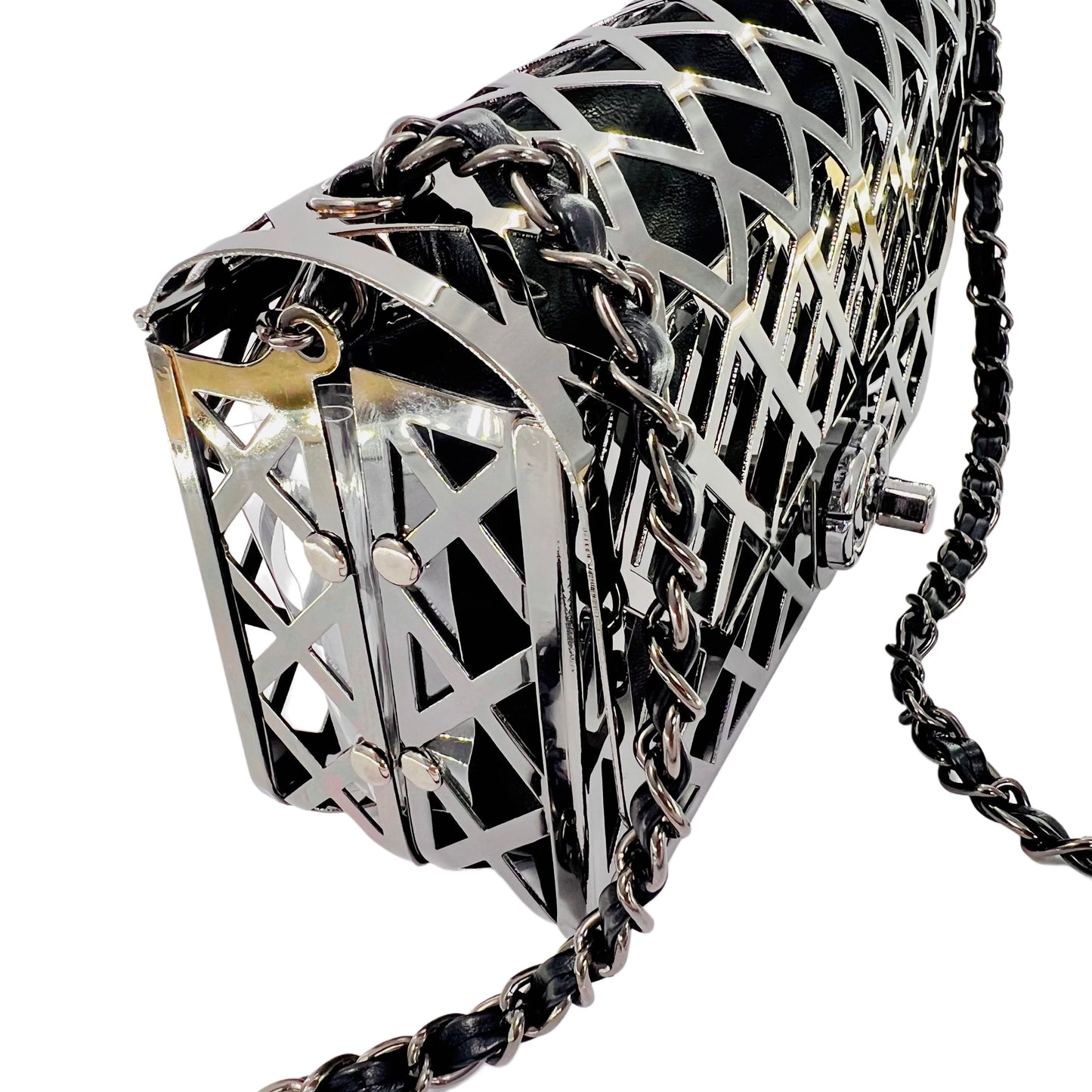 Metallic frame Box clutch with pouch