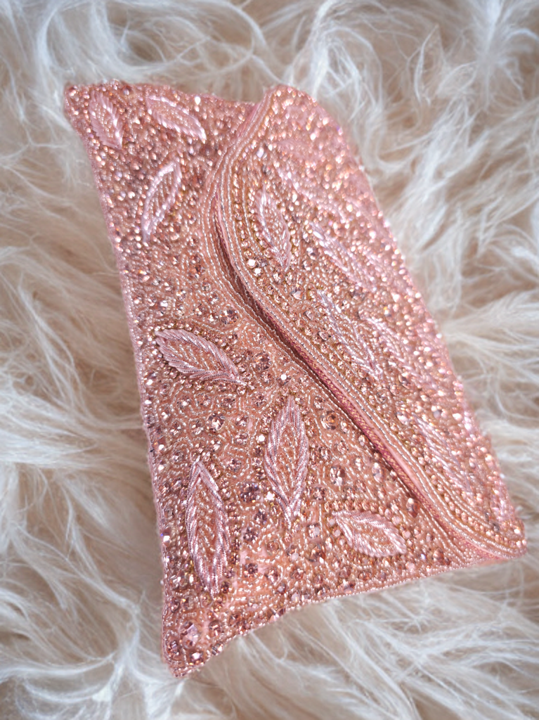 Elegant Peach stone work designer party wear clutch