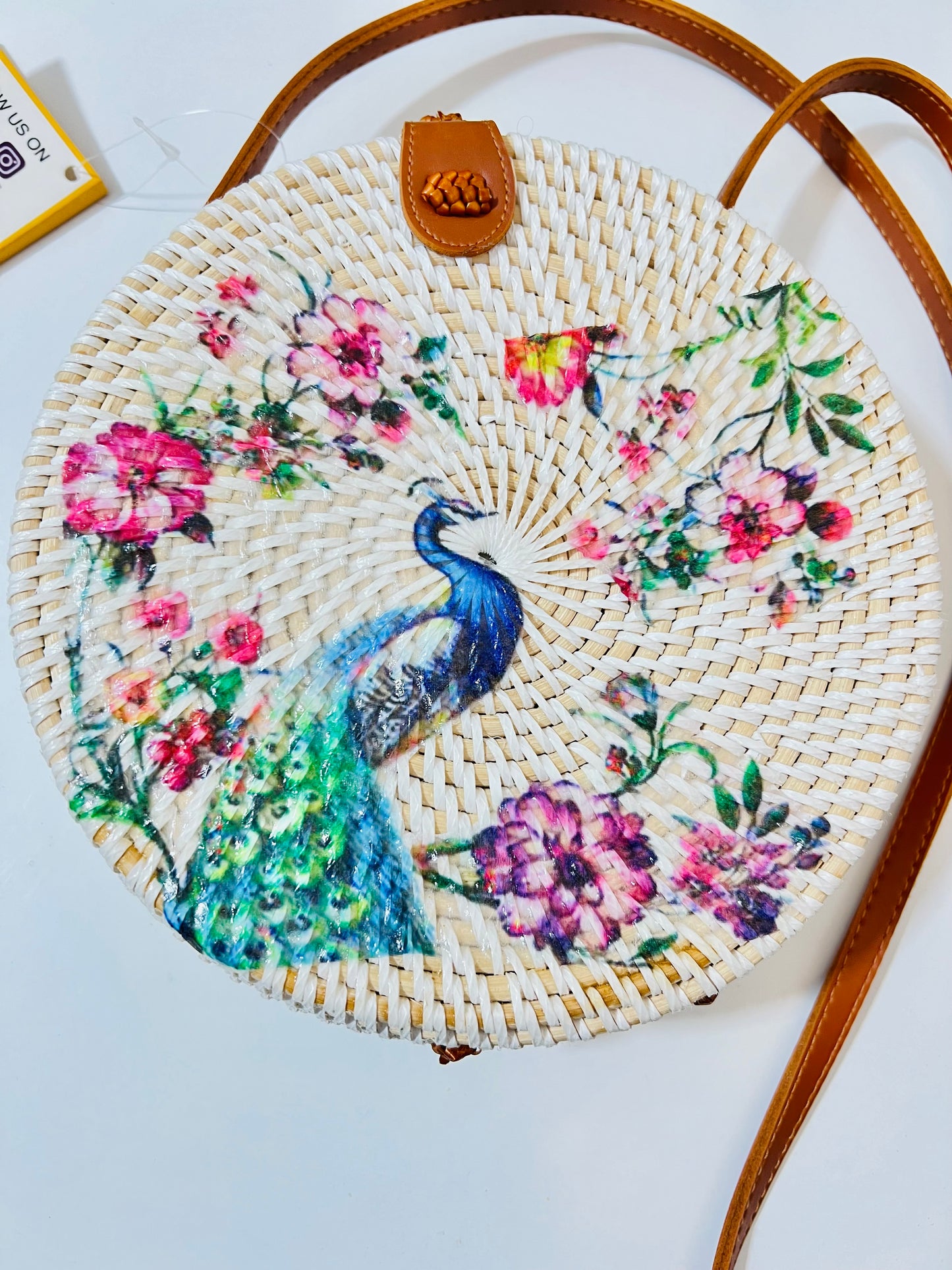 Peacock white round sling bag