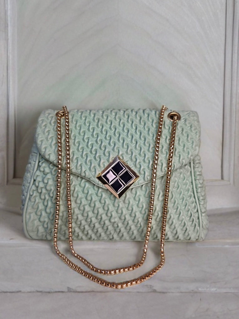 Mint Green | Black Quilted Sling Bag for Women with Gold Chain – Elegant Party Shoulder Bag