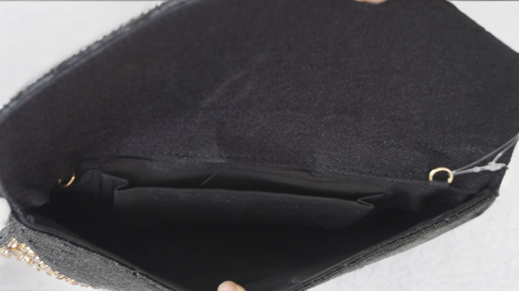 Party wear full stone embroidery golden with black clutch