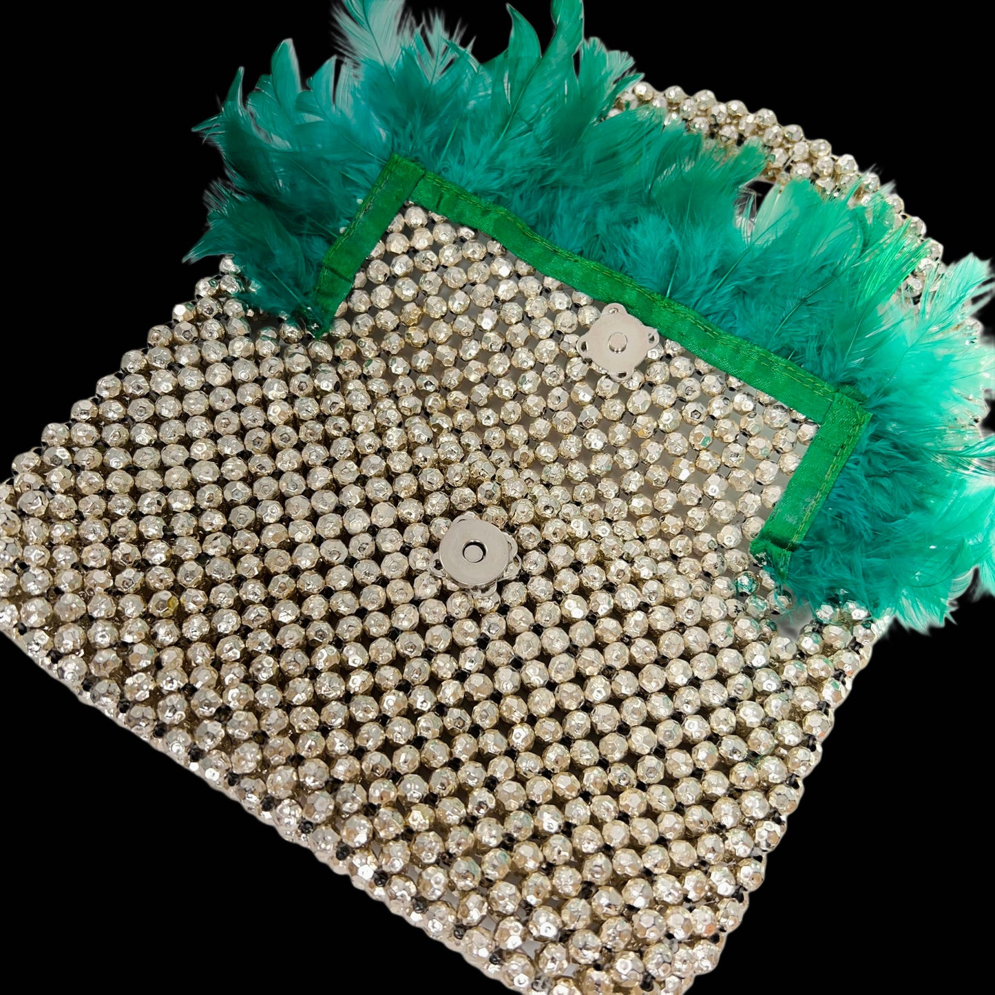 Green Feather beads bag