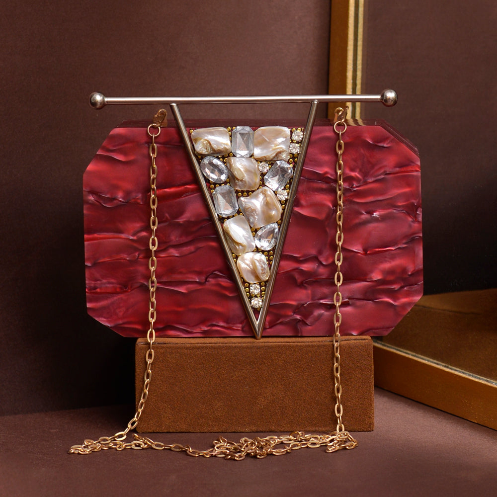 Bagmates Maroon Stone Acrylic Clutch