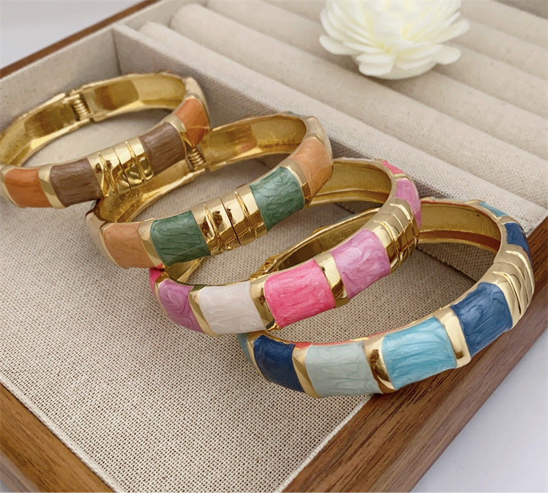 Elegant Multicolor Enamel bangle for Women – Jade-Inspired Adjustable Fashion Band