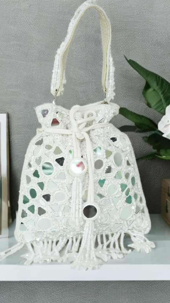 Designer elegant Mirror embroidery tessle Potli