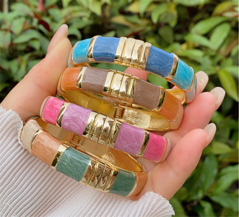 Elegant Multicolor Enamel bangle for Women – Jade-Inspired Adjustable Fashion Band
