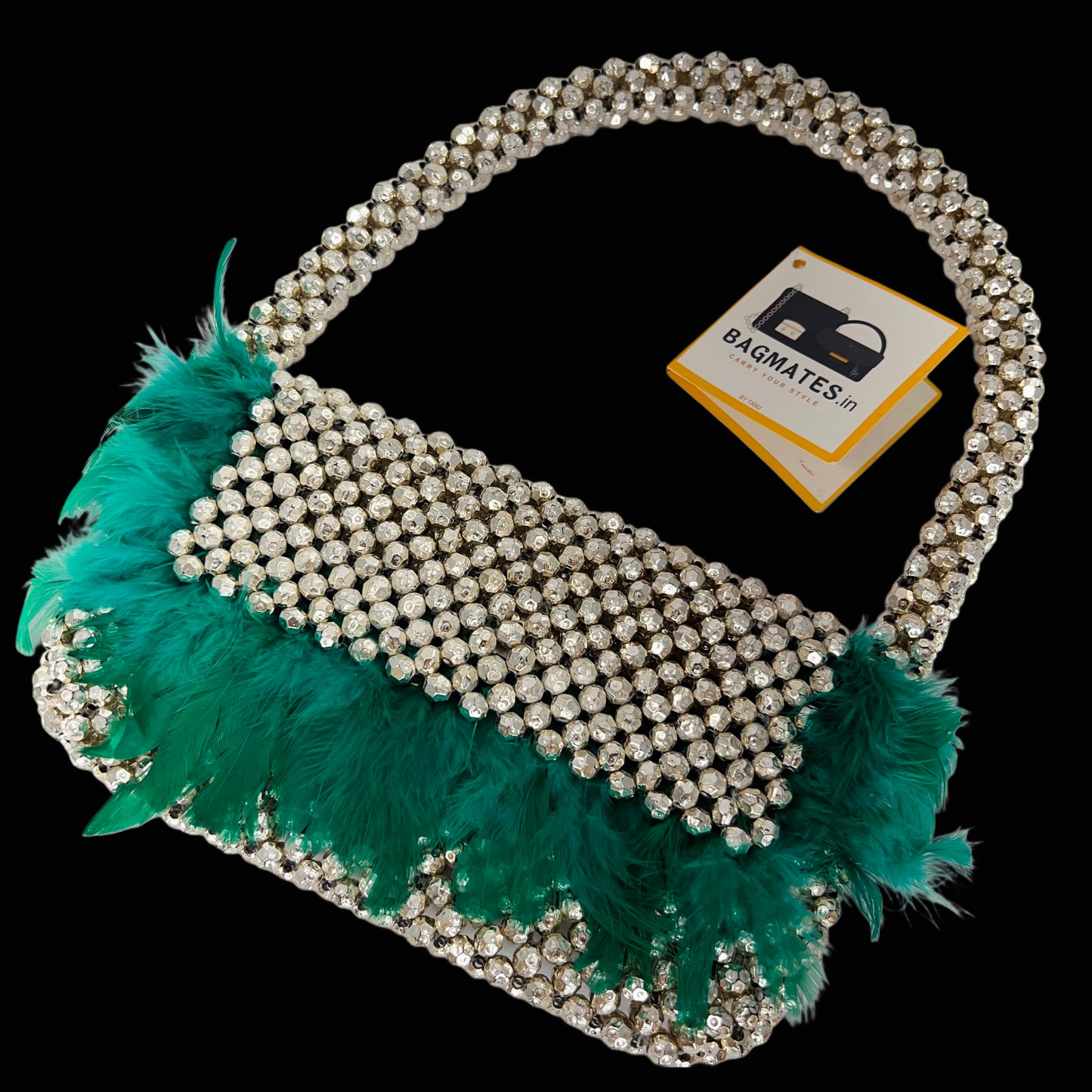 Green Feather beads bag