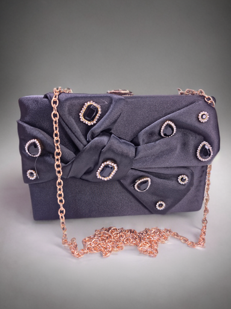 Party wear Stone worked bow box shaped handbag