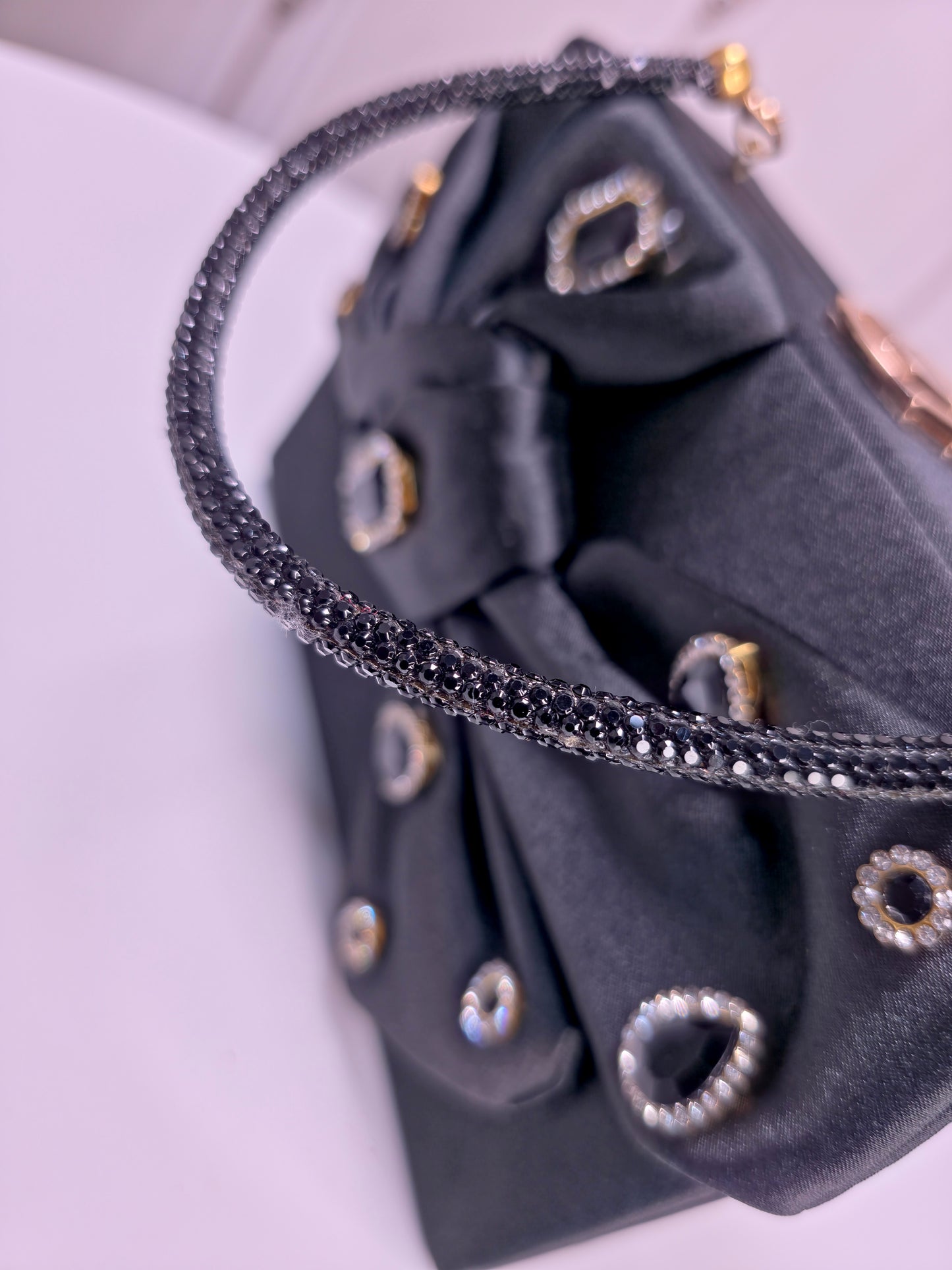 Party wear Stone worked bow box shaped handbag