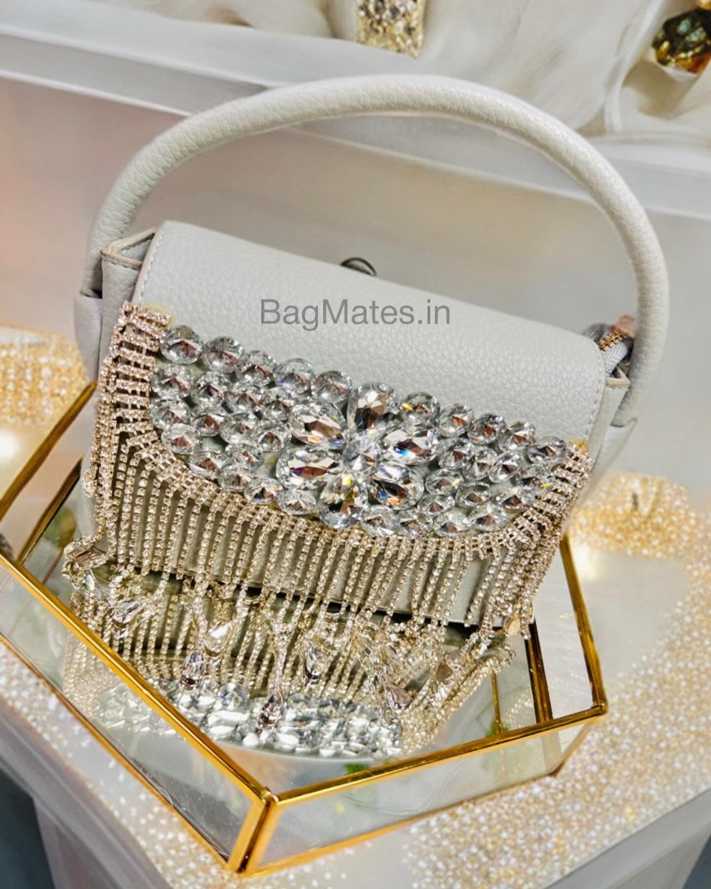 Leather stone clutch bag